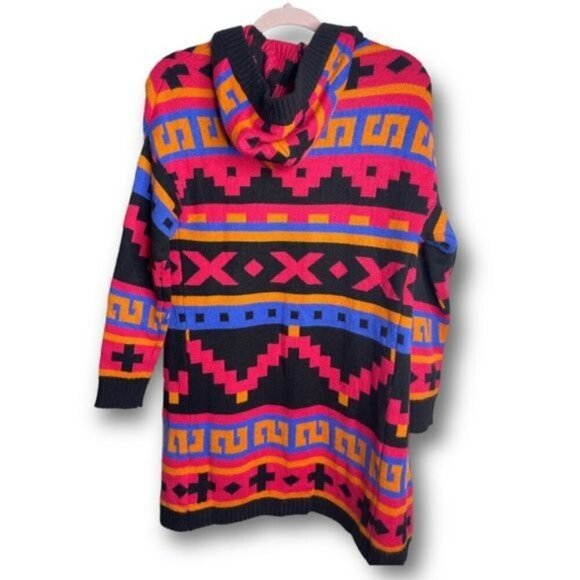 ASOS Size 4 Multicolor Colorful Aztec Southwestern Open Front Hooded Cardigan - Picture 2 of 9